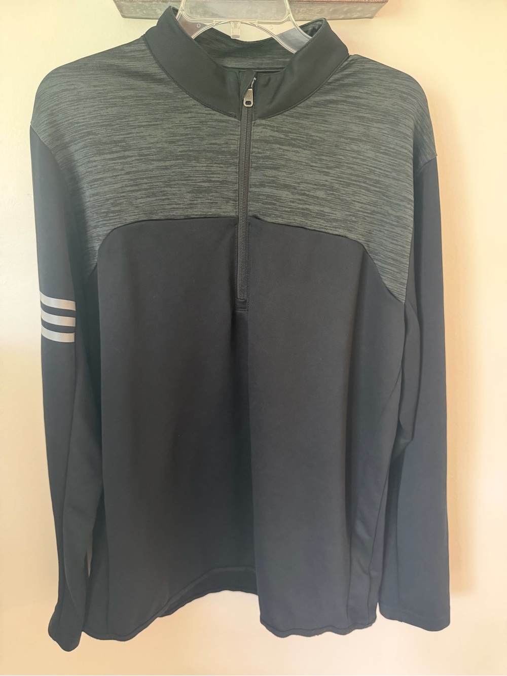 adidas Men's Black and Heather Gray Half-Zip Performance Pullover